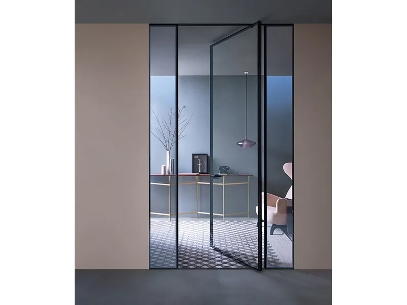 Porta per interni Shoin Pivot in vetro con telaio in alluminio di Lualdi