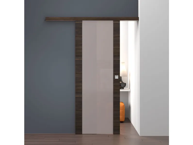 Porta per interni scorrevole Luce in Larice Antico e Vetro Satin Bronze di DoorArreda