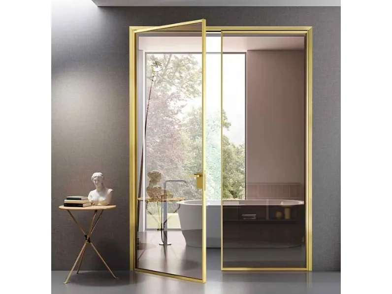 Porta per interni battente in vetro e alluminio Mini Tall Glass Gold di BiHome