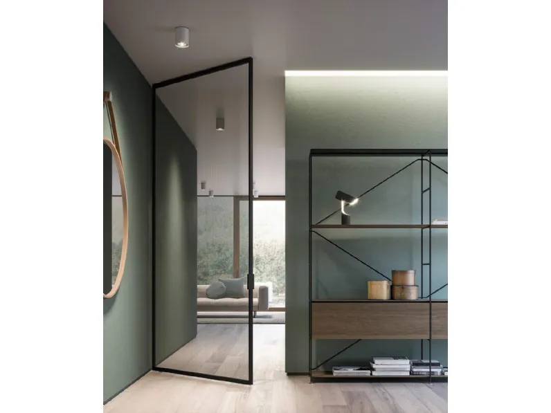 Porta per interni Mitica apertura Bilico in vetro con telaio in alluminio di ADL