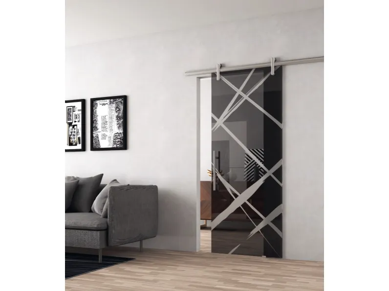 Porta interna in vetro con decoro Na Kea di Visioni