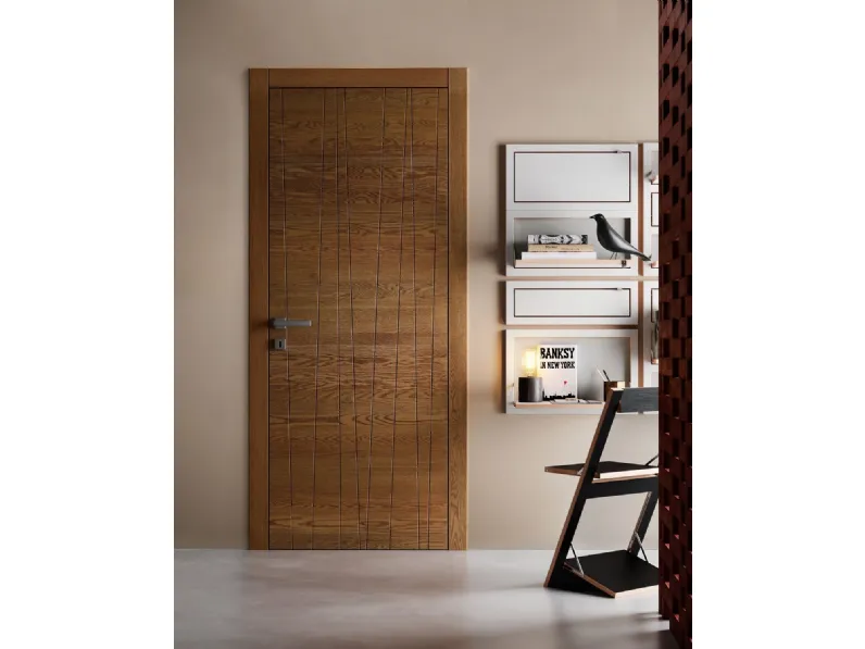 Porta a battente di design in legno con incisioni geometriche Patio di Garofoli