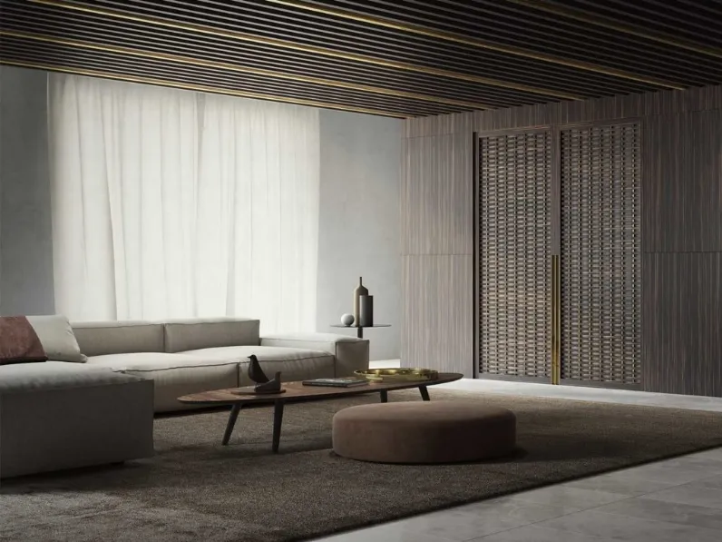 Porta per interni Portorico a pivot in legno intrecciato su tubi di metallo inseriti tra due vetri di Boscavenezia