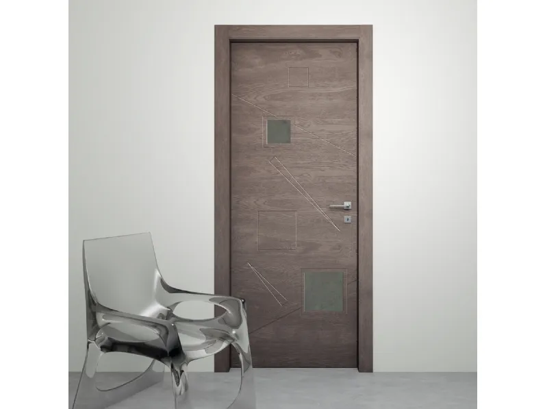 Porta per interni Prestige PG15 in Rovere con inserto in pietra di Sololegno