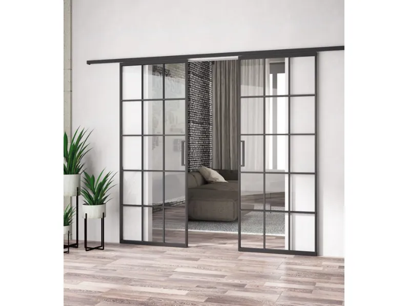 Porta interna Profile Square 5 in vetro e alluminio di Visioni