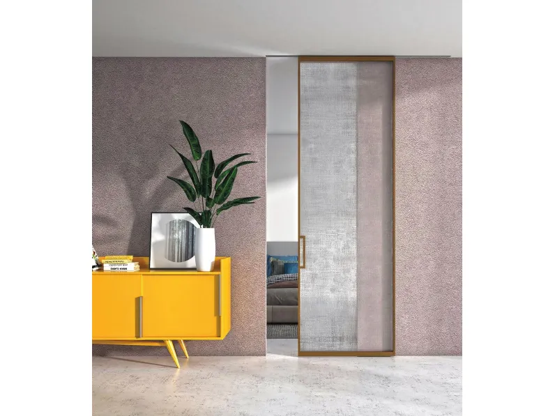 Porta interna scorrevole Profili Vetro in Rilievo di Visioni