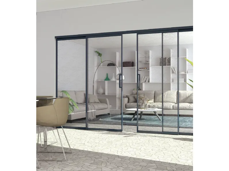 Porta interna scorrevole Profili Vetro in Rilievo di Visioni