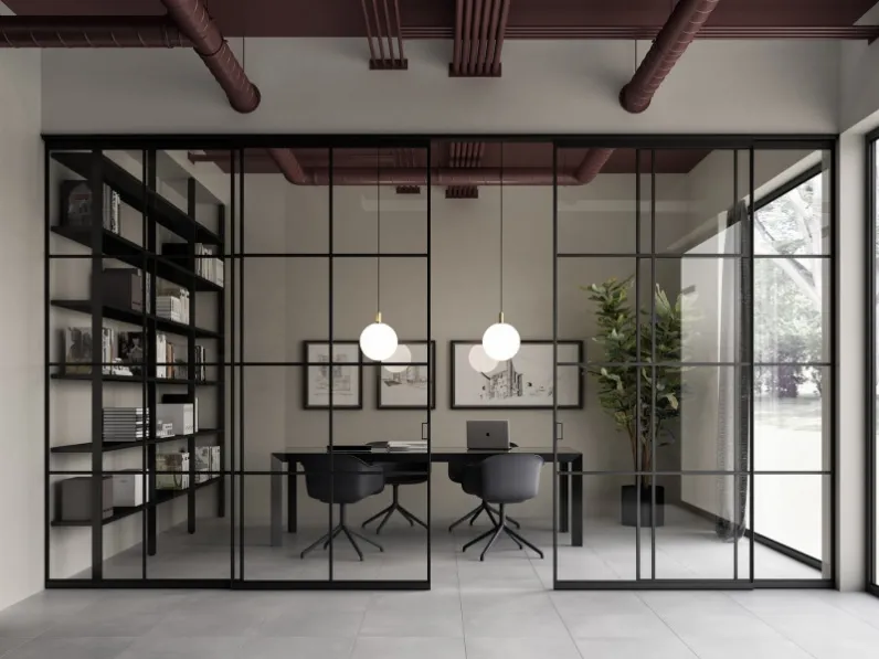 Porta per interni Quadra Scorrevole in vetro con telaio in alluminio di Albed