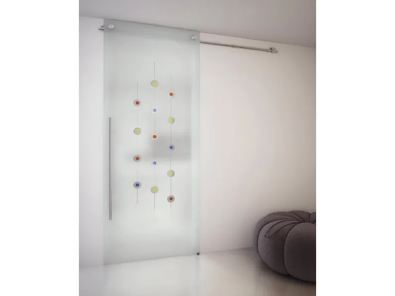 Porta per interni scorrevole Tekno Due Sirkel in vetro acidato con decoro di Foa