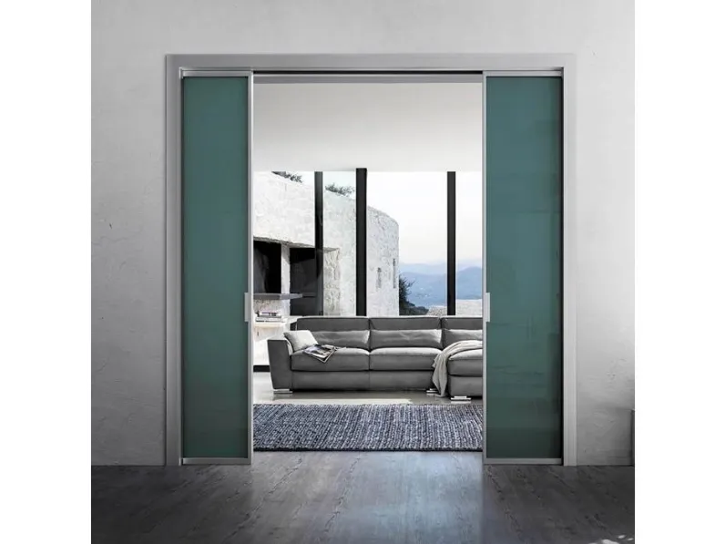 Porta per interni scorrevol in vetro colorato con telaio in alluminio Zeus a Scomparsa di Doal