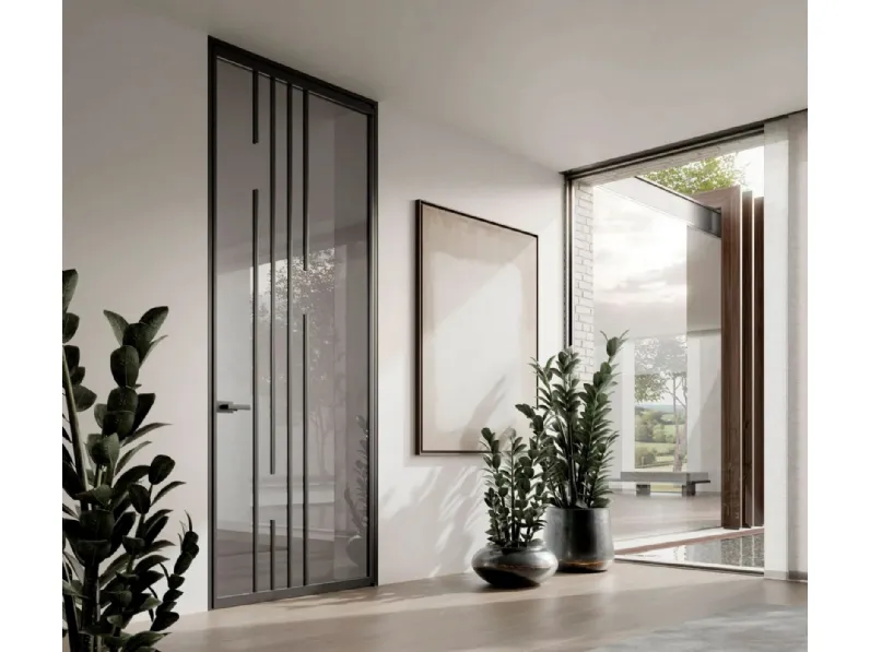 Porta per interni in vetro con telaio in alluminio Zeus Battente con Stipite di Doal