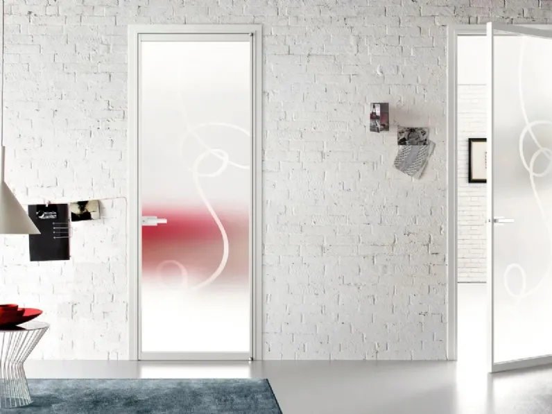 Porta per interni in vetro serigrafato con telaio in alluminio Zeus Battente con Stipite di Doal