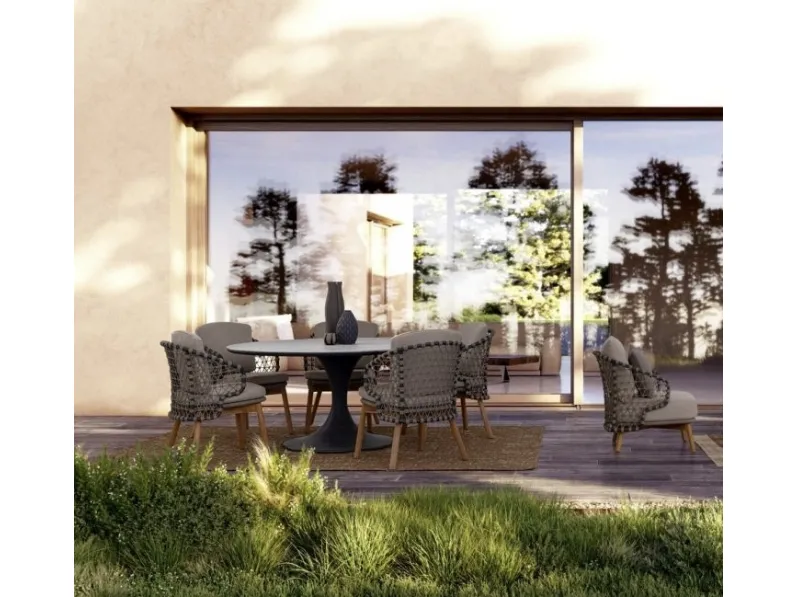 Tavolo rotondo con top in pietra Arnold di Bizzotto