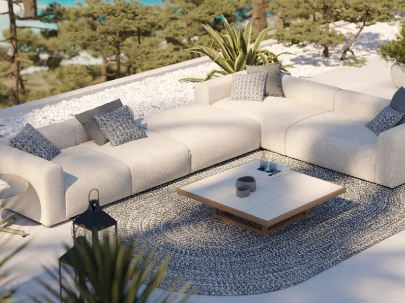 Tavolino Quadra con top in gres e struttura in legno di Iroko di Braid