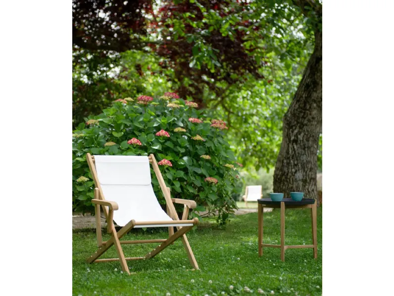 Sdraio in teak con telo di cotone Clio di Unopiu