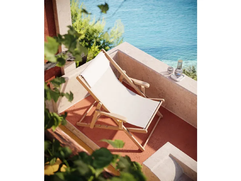 Sdraio in teak con telo di cotone Clio di Unopiu