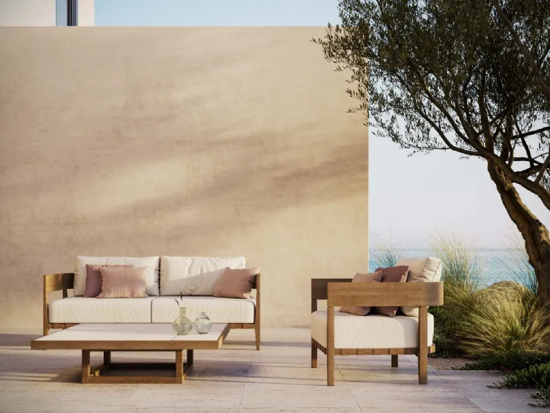 Divano in tessuto a due posti con struttura in iroko Feeling di Braid