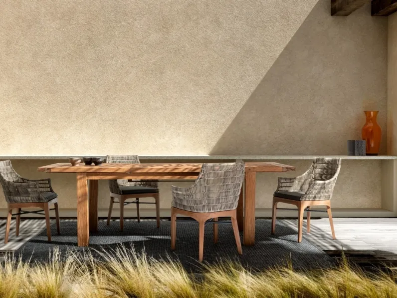 Sedia Keilani in legno con intreccio in fibra sintetica di Bizzotto