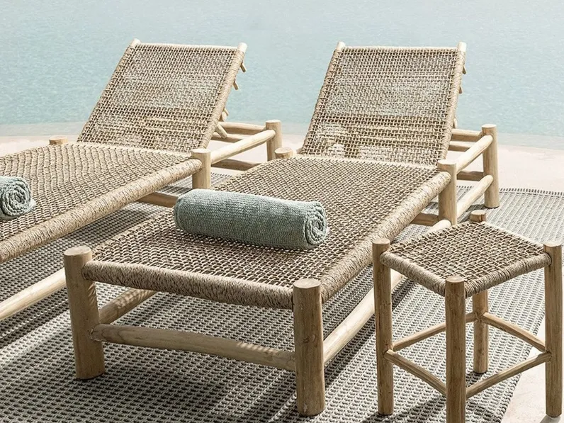 Lettino e Sgabello in fibra sintetica e legno Lampok di Bizzotto