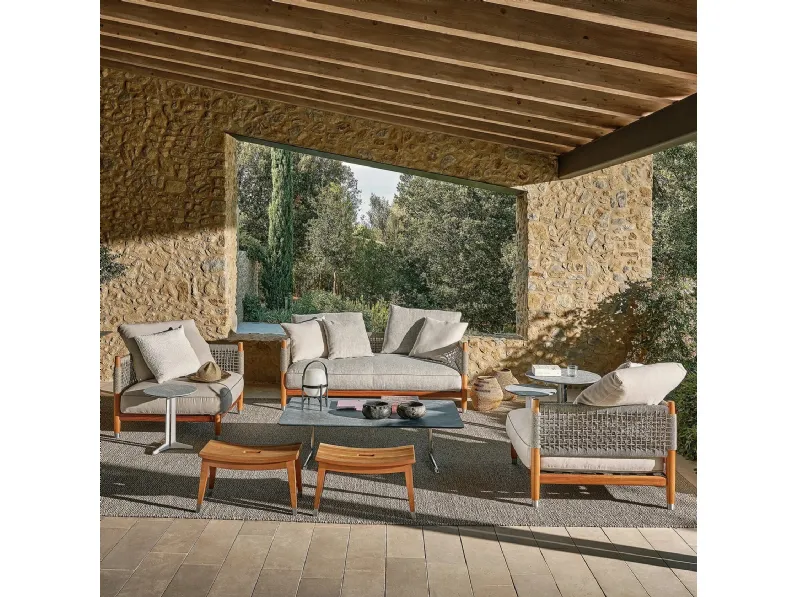 Divano in legno massello e corda intrecciata Parker Outdoor di Flexform