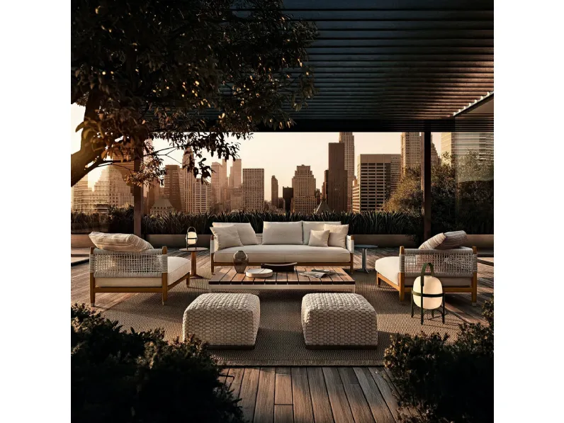 Divano in legno massello e corda intrecciata Parker Outdoor di Flexform