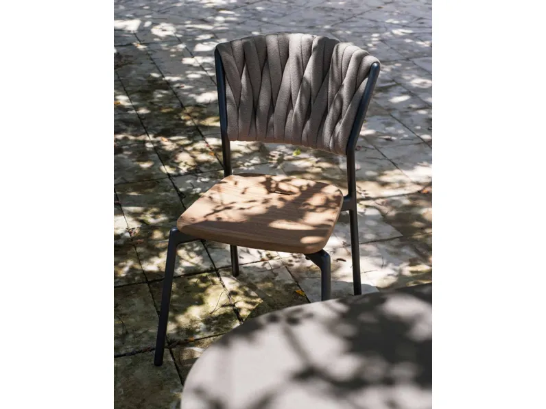 Sedia impilabile in tessuto, alluminio e teak Piper di Roda