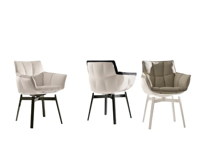 Sedia outdoor Husk in alluminio, con scocca in resina e seduta in tessuto imbottito e trapuntato di B&B Italia