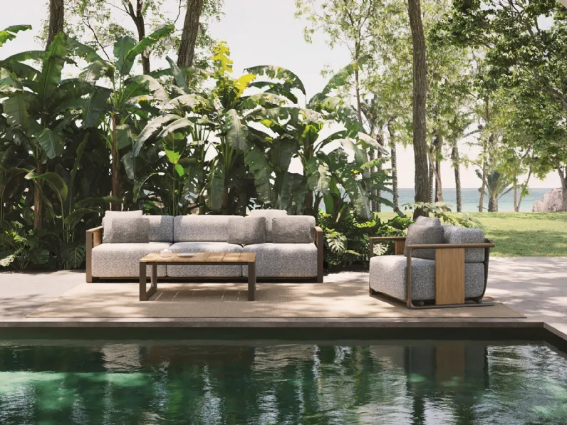 Arredo da esterno Tulum in tessuto imbottito e legno di Vondom