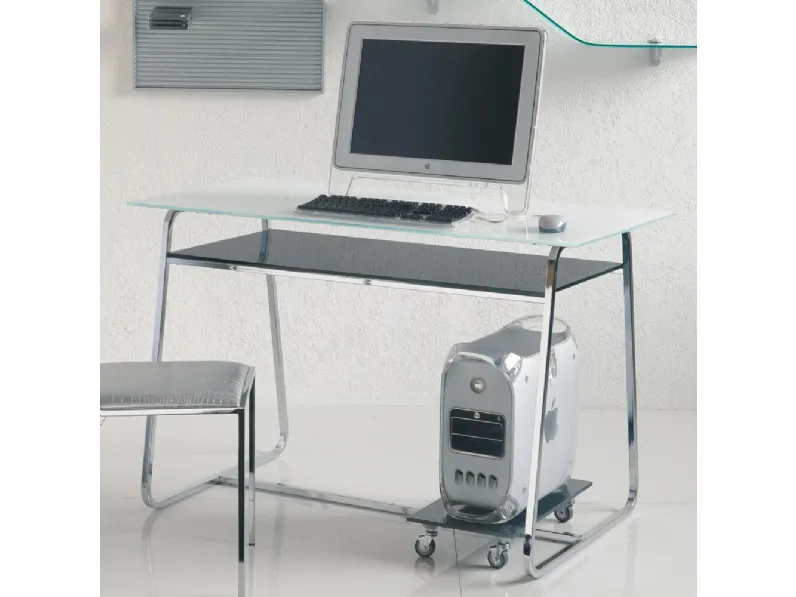 Scrivania Operativa con piano in vetro Clever di Ponti Terenghi