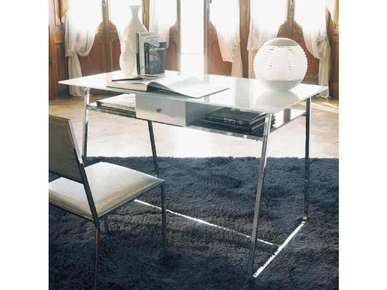 Scrivania Operativa con piano in vetro Clever di Ponti Terenghi