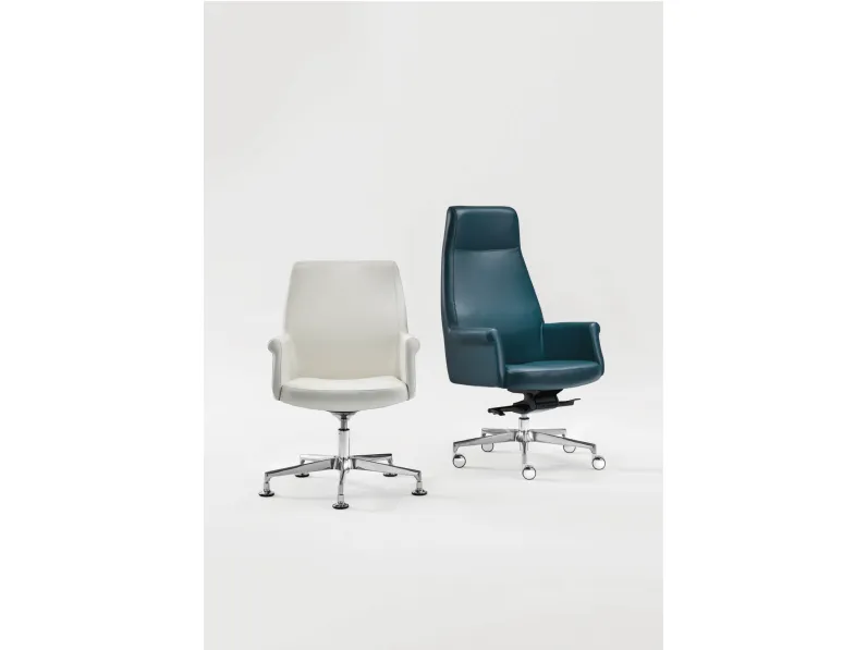 Poltrone da Ufficio in pelle con schienale in due altezze e base in metallo con o senza ruote Andy di Milani