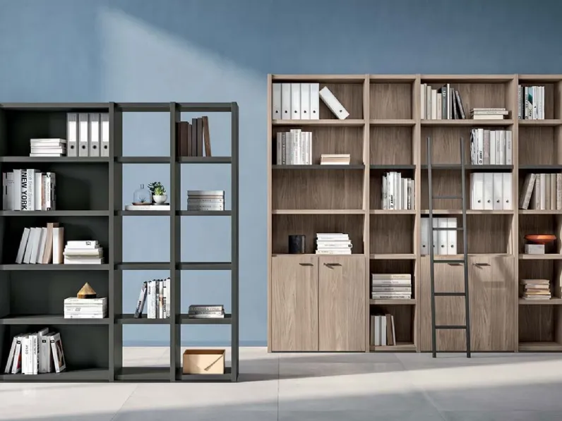 Mobile Armadio Libreria in melaminico laccato e melaminico Olmo di Quadrifoglio