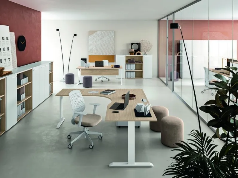 Scrivania operativa Basic sagomata a golfo di Walco