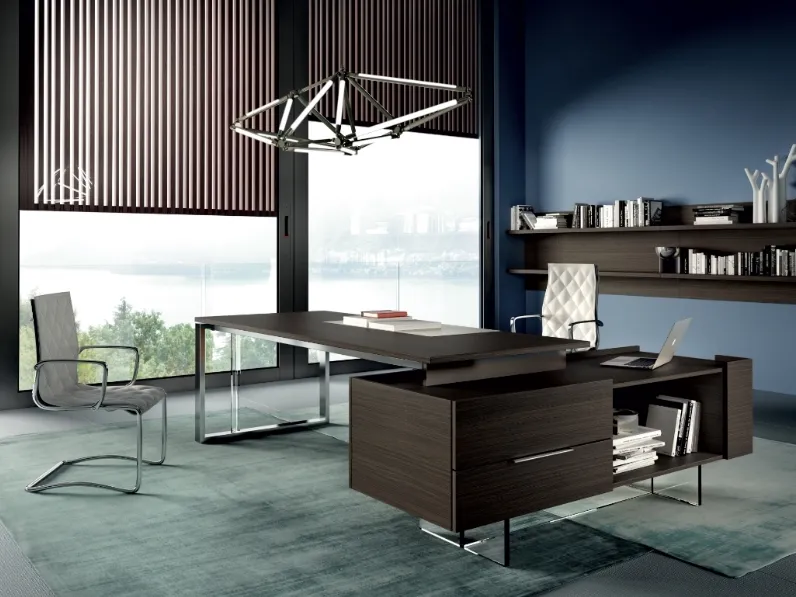 Scrivania Direzionale Biquadro in melaminico effetto legno di Della Rovere