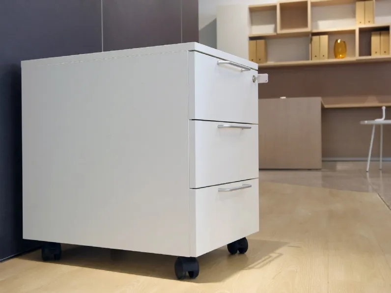 Cassettiera per Ufficio in Legno laccato Bianco a tre cassetti di Estel