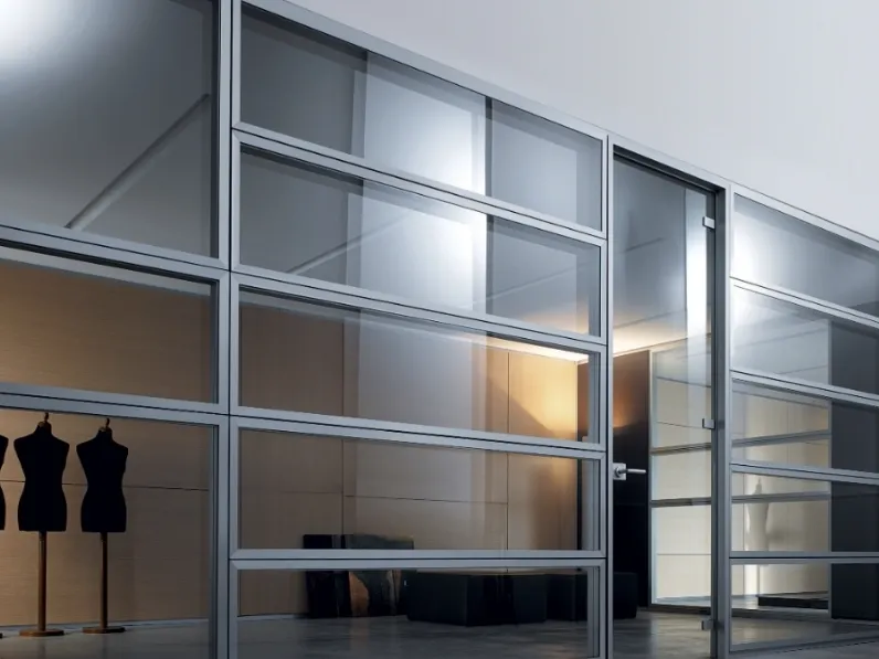 Parete divisoria Habitat 100 in doppio vetro con profili in alluminio di Della Rovere