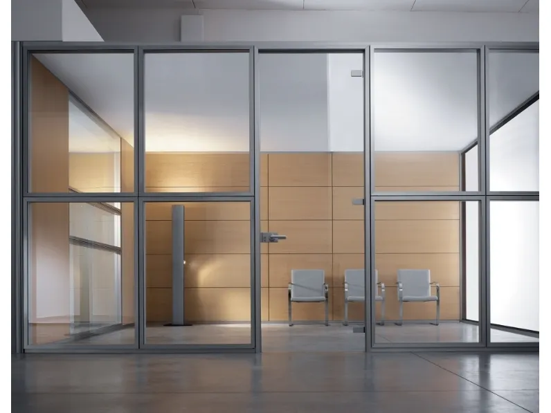 Parete divisoria Habitat 100 in doppio vetro con profili in alluminio di Della Rovere