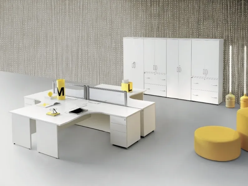 Scrivania Operativa Kompas in melaminico Bianco di Della Rovere