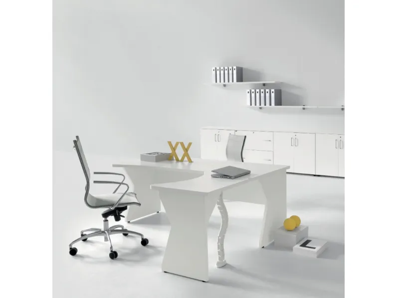 Scrivania Operativa Kompas in melaminico Bianco di Della Rovere