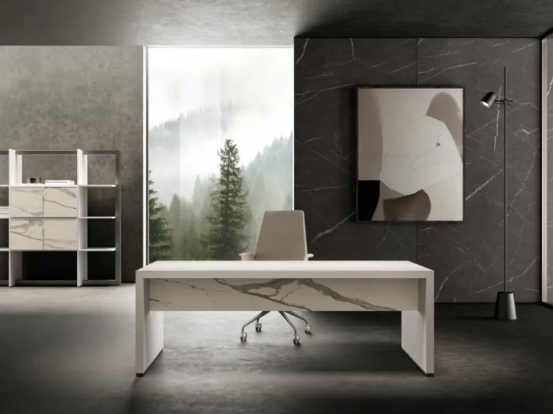 Scrivania Direzionale in laccato e laminam finitura marmo Bold58 Bridge di About Office