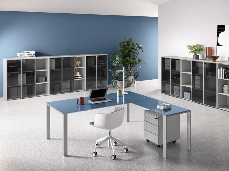 Scrivania Direzionale Funny Plus Gamba U in vetro laccato di About Office
