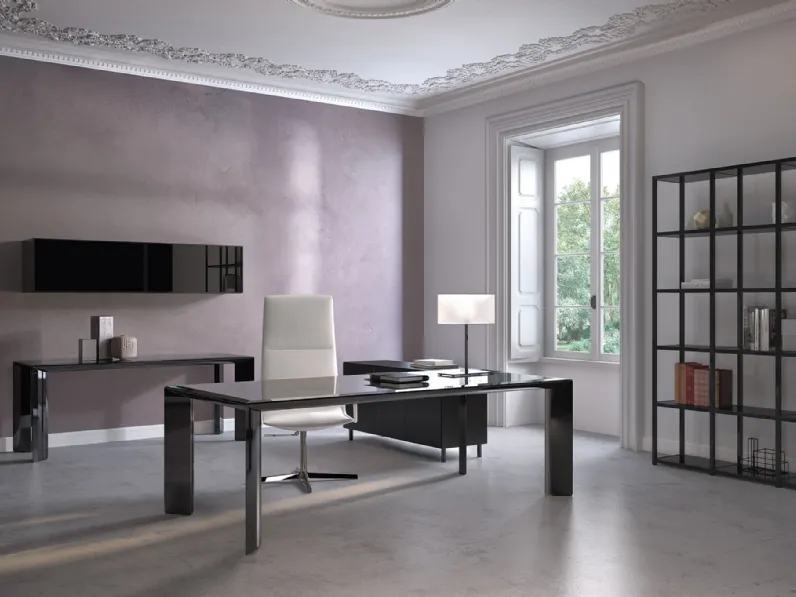 Scrivania Direzionale in vetro laccato e struttura in alluminio Kono About Office