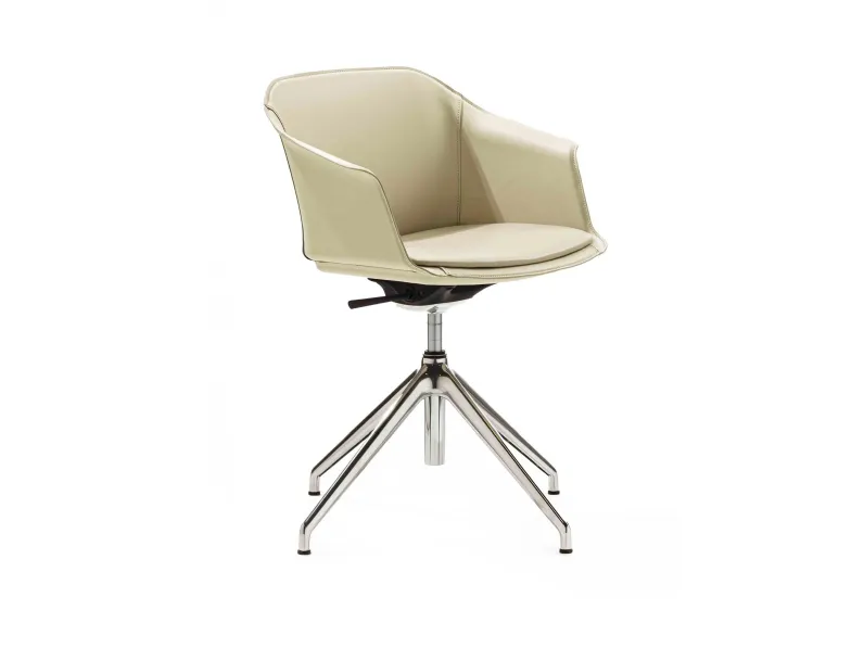 Seduta operativa in cuoio con base girevole con meccanismo di regolazione altezza Eva di Enrico Pellizzoni