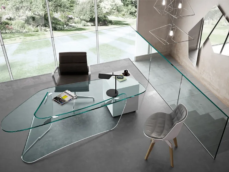 Scrivania Direzionale in vetro trasparente Graph di Fiam