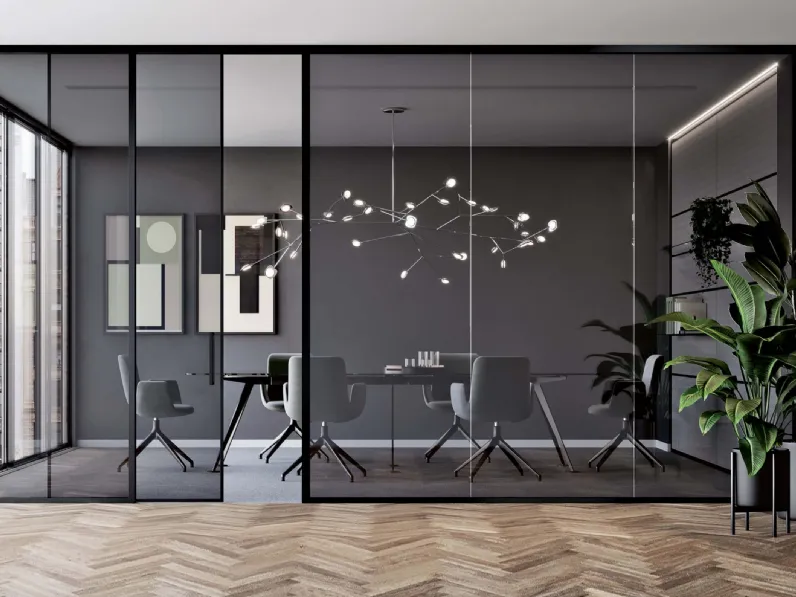 Parete Divisoria in vetro con profili in alluminio K82 versione 01 di Frezza