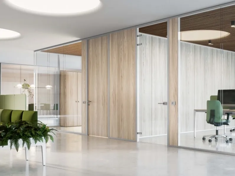 Parete Divisoria K82 01 in melaminico e vetro di Frezza