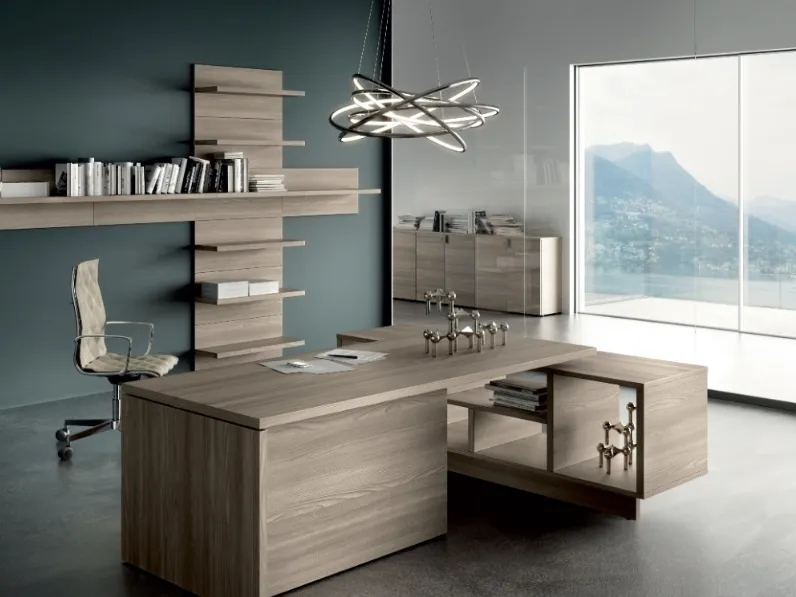Scrivania Direzionale moderna in melaminico effetto legno Lithos di Della Rovere