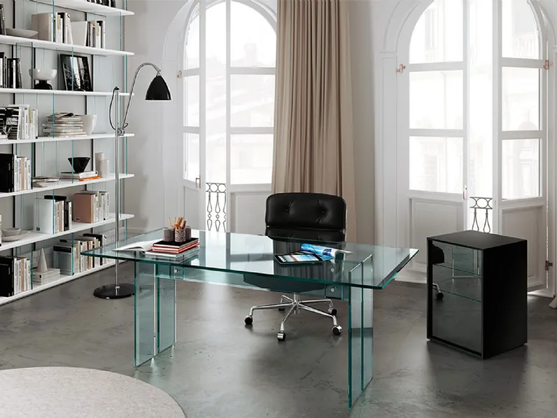 Scrivania operativa LLT Home in vetro trasparente Office di Fiam