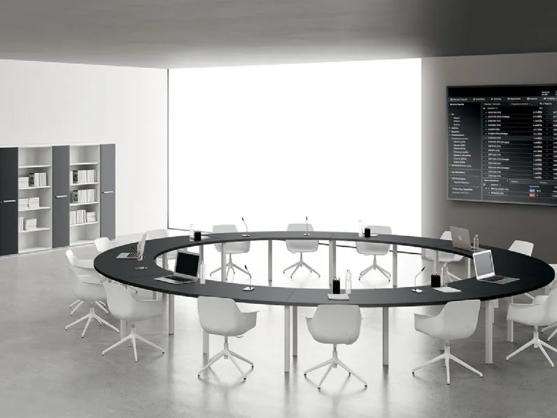 Scrivania Operativa per sala riunioni Meet Tavoli Speciali DV990 circolare in laminato di DVO