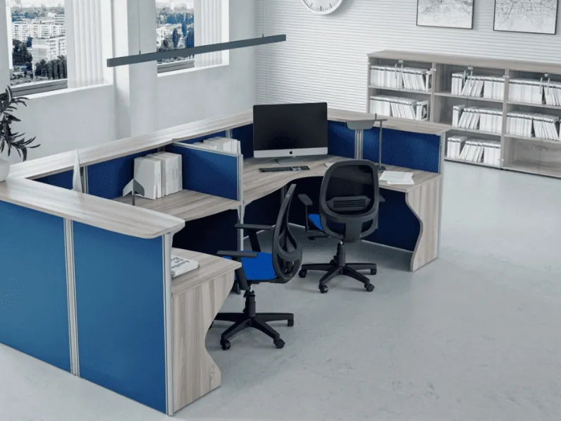 Pareti Divisorie Open in tessuto Blu con profilo in metallo di Compir